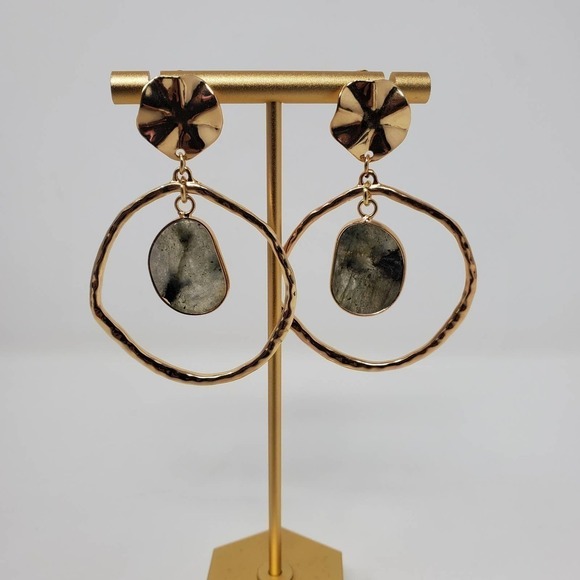 Hoop Dangle Gold Tone Agate Fashion Boho Earrings - Picture 2 of 7